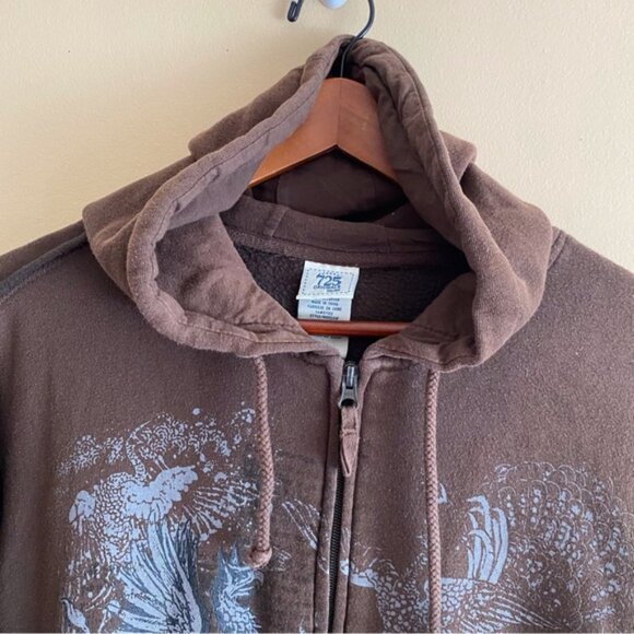 Y2K 725 Originals Full Zip Sweatshirt Woman XL Brown Dragon Streetwear Raw Hems - Picture 4 of 15